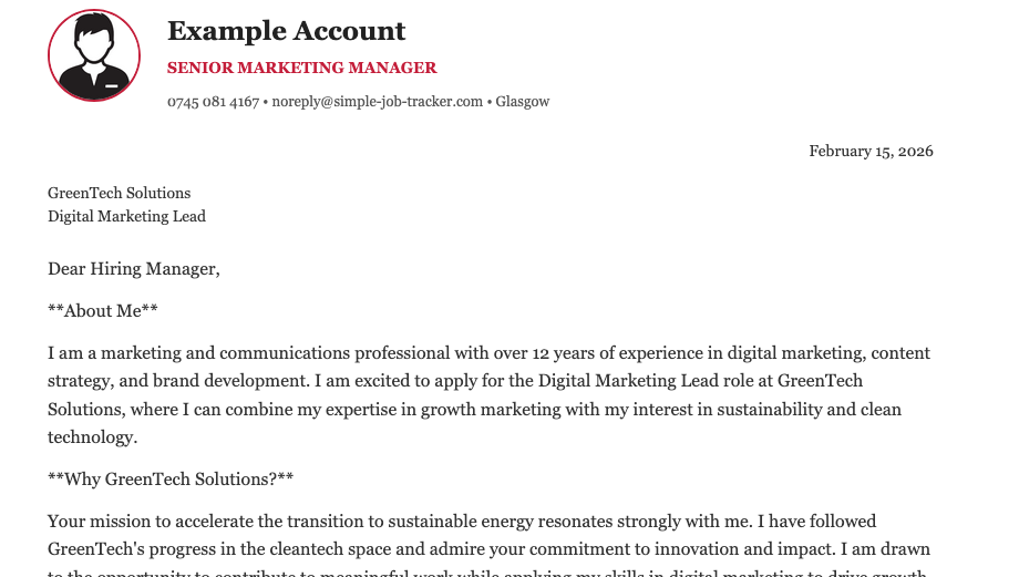 Use and manage - tailored cover letter for GreenTech Solutions