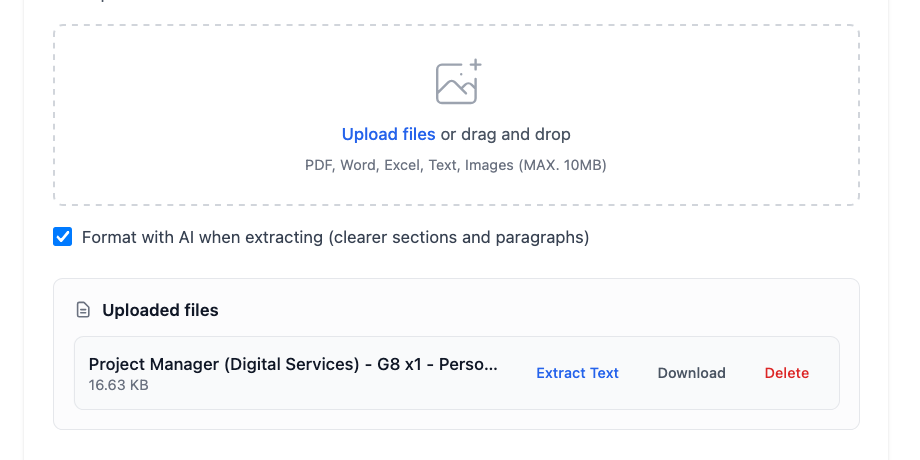 AI reads uploaded files - extract text with AI formatting option
