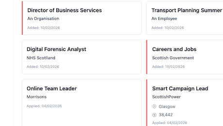 Job cards with follow-up dates and deadline indicators