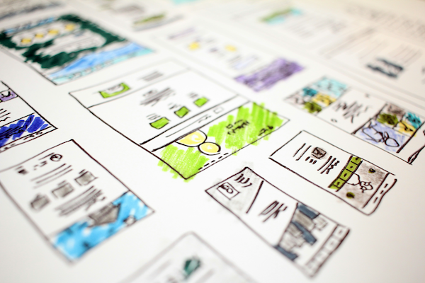 Wireframe sketches showing flexible design and customization options