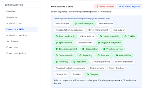 Key Keywords & Skills - upload files and AI reads automatically