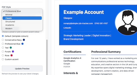 Selecting sections for PDF export