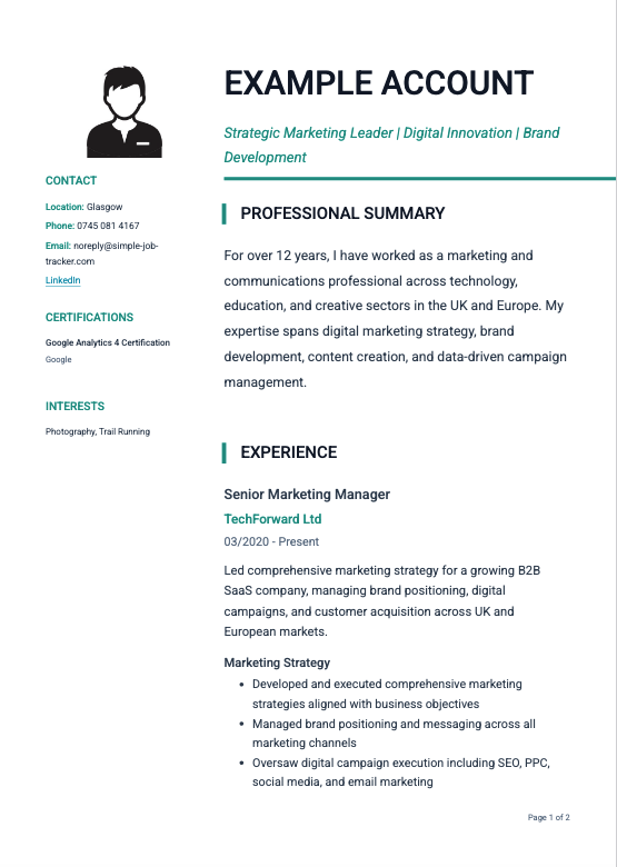 Modern template – PDF preview